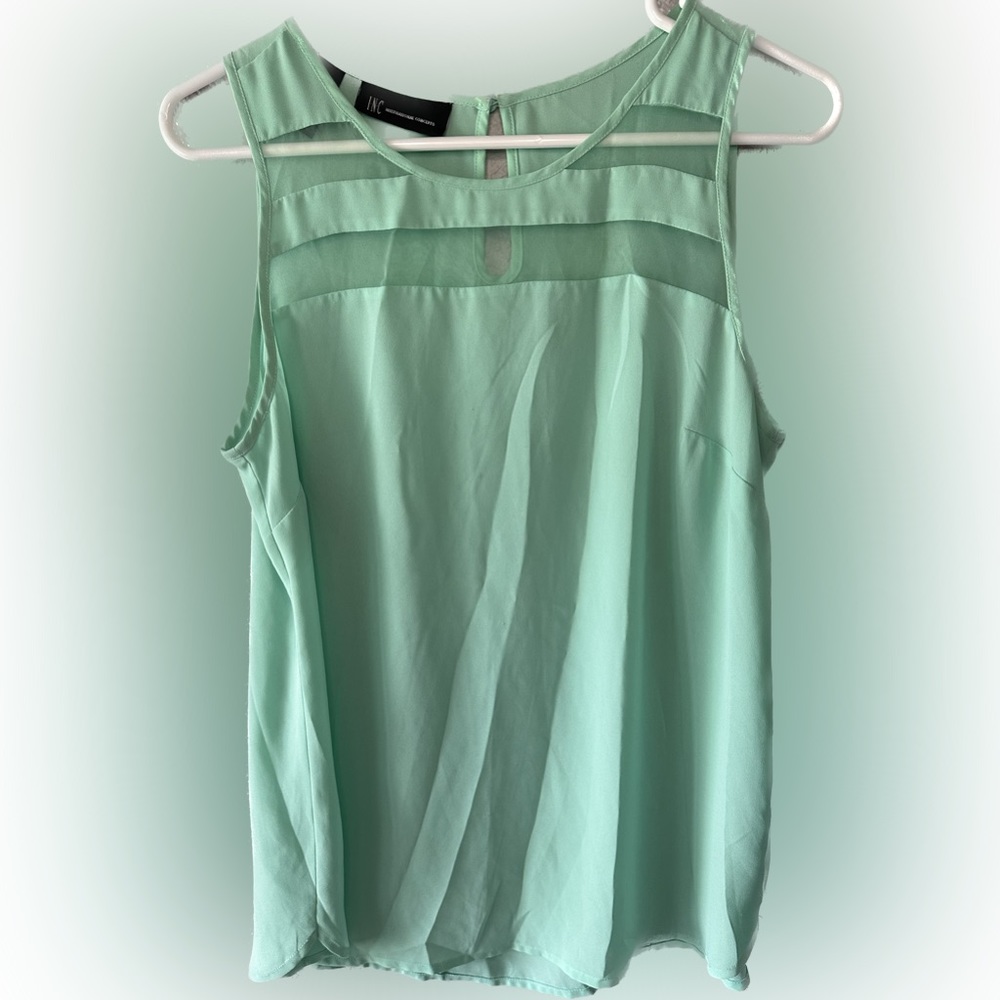 INC brand sleeveless turquoise top with sheer panels